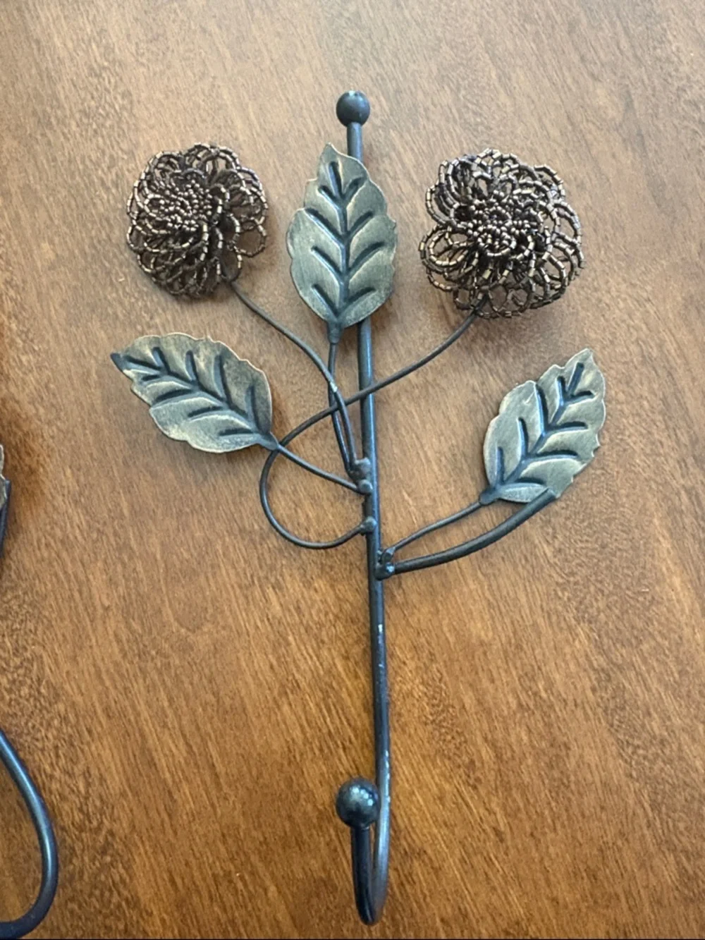 Metal Floral Wall Hooks in Bronze Finish - Set of 2